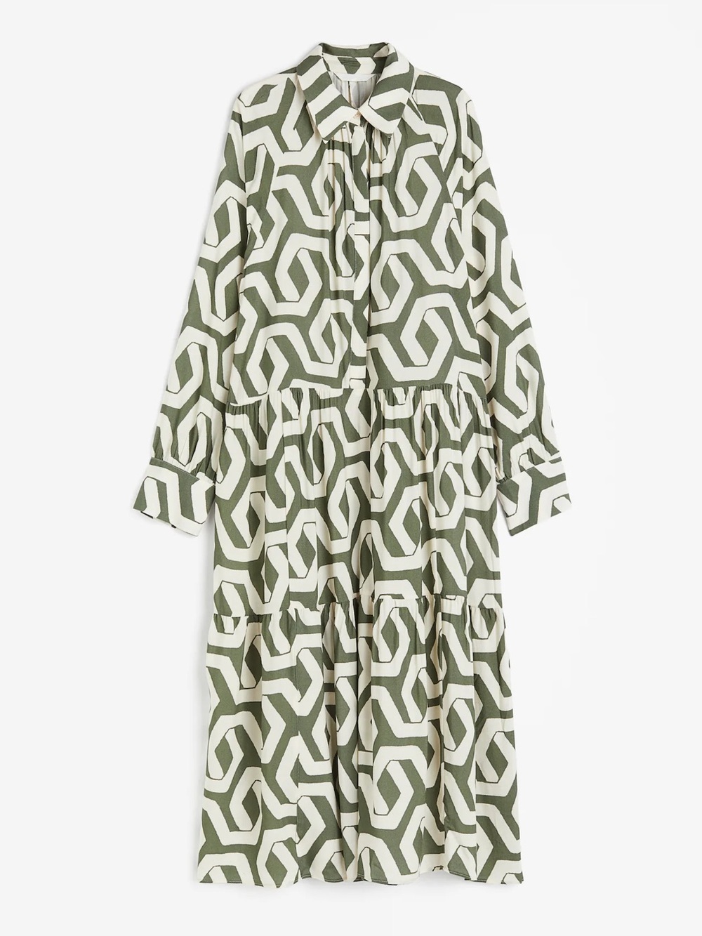 Geometric Midi Dress in Green & White Size XL